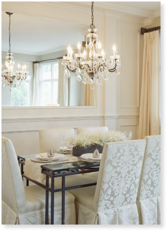 luxury dining room with chandelier       utc